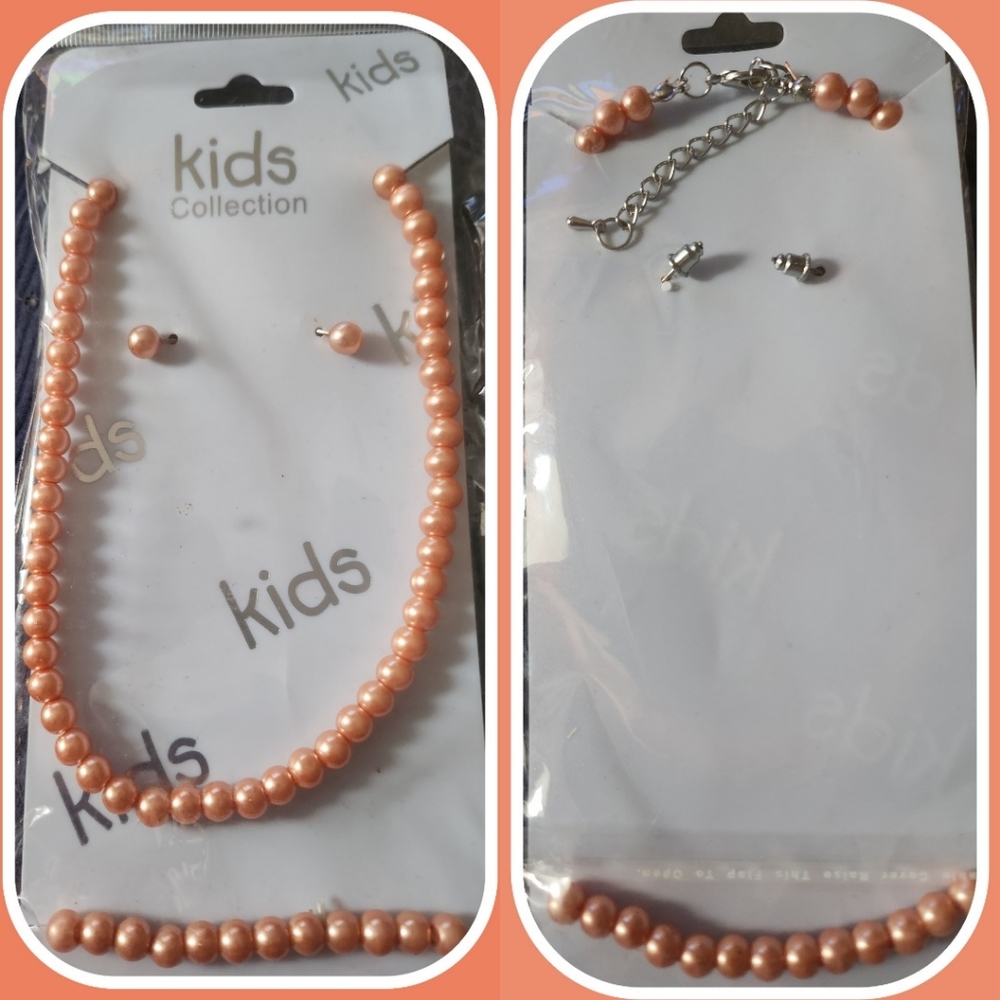 Kids~Faux Pearl Necklace/Bracelet/Earrings~Set Of 3~NEW~